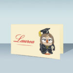 Bigliettini Confetti di Laurea con Gufo su Sfondo Avorio - N. 146/F